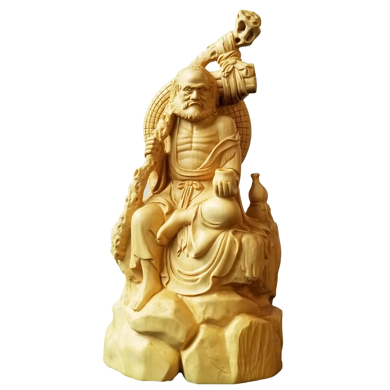

18CM Dharma Zen Italian Lohan Chinese Culture Craft Decoration Character Sculpture Hand wood ornament