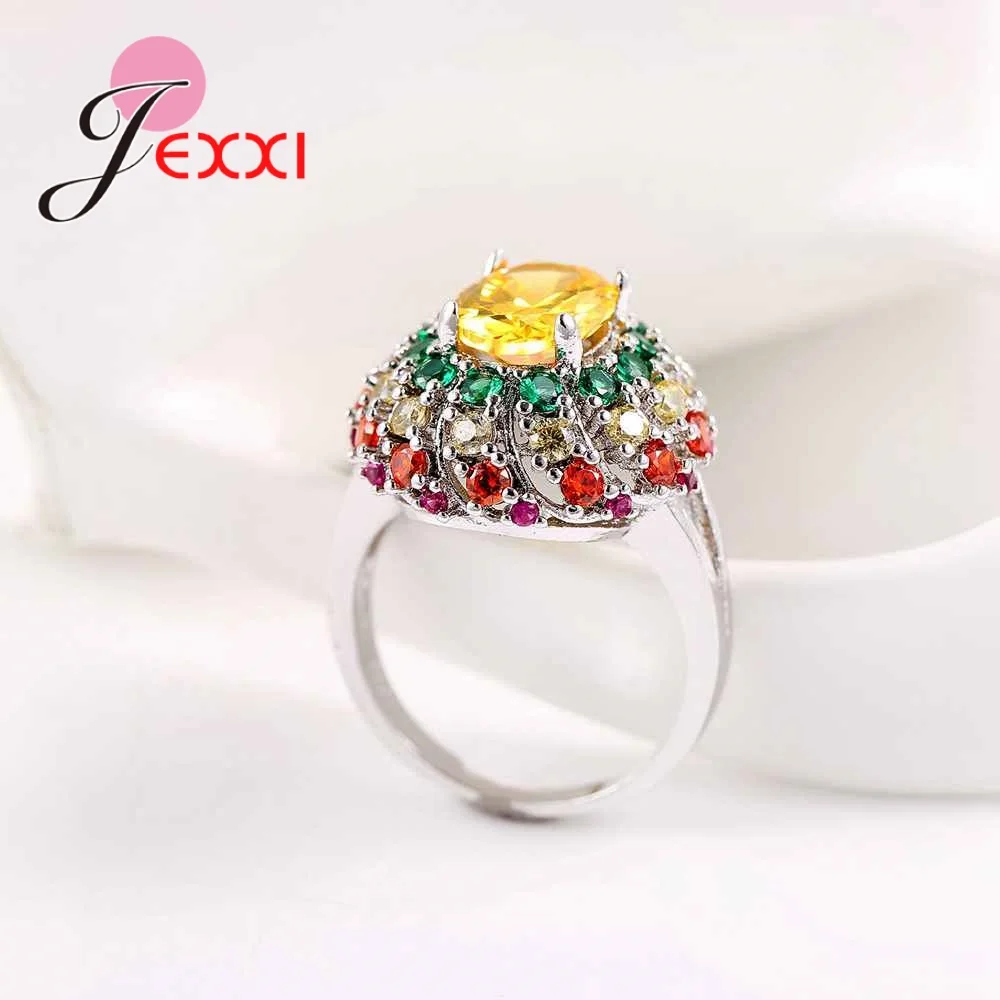 Retro Jewelry Colorful Crystal Ring Size 10 For Women 925 Sterling Silver Yellow CZ Filled-zirconia Stone Flower Anel | Украшения и