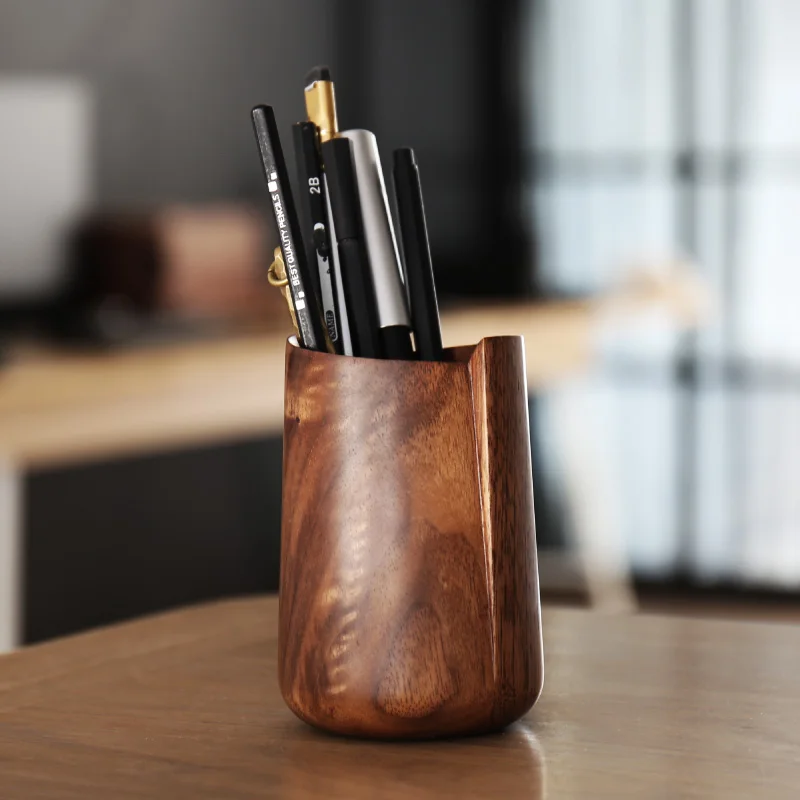 Ceative Black Walnut Wooden Pen Holder Irregular Shape  Multi-function Desk Stationery Organizer Storage Box Home Art