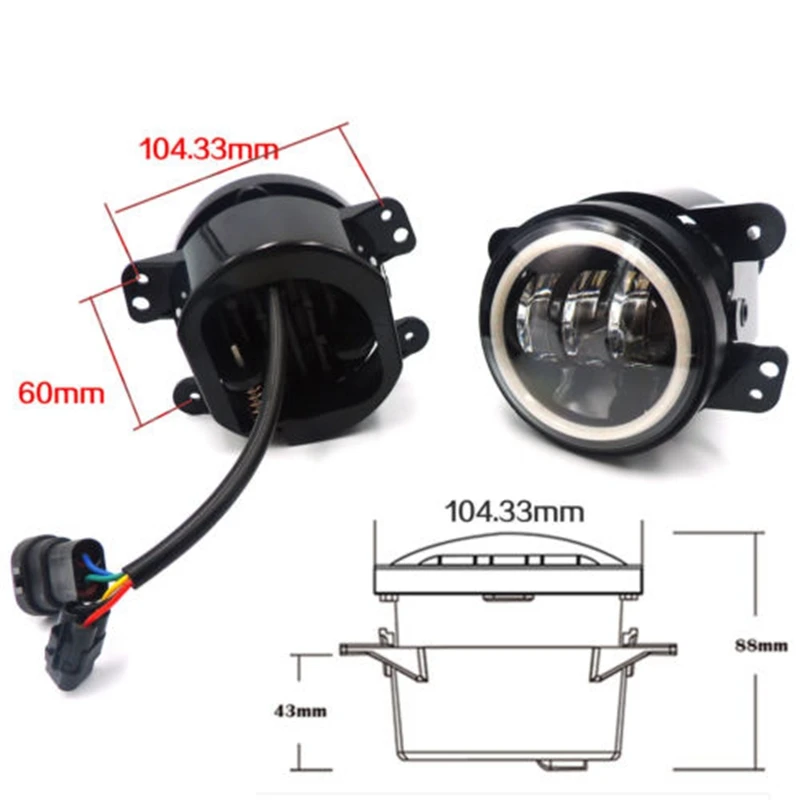 Круглые светодиодные противотуманные фары 2 шт. 4 дюйма 30 Вт 6000 К белые