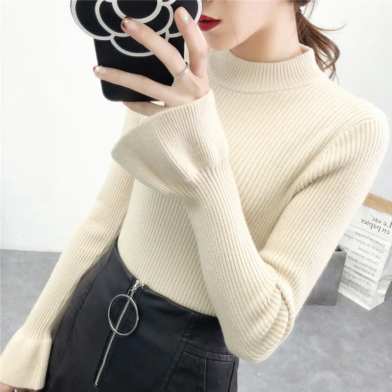 

Turtleneck Women Sweaters And Pullovers 2020 Spring New Knitted Solid Slim Sexy Lady Elegant Pull Outwear Coat Tops