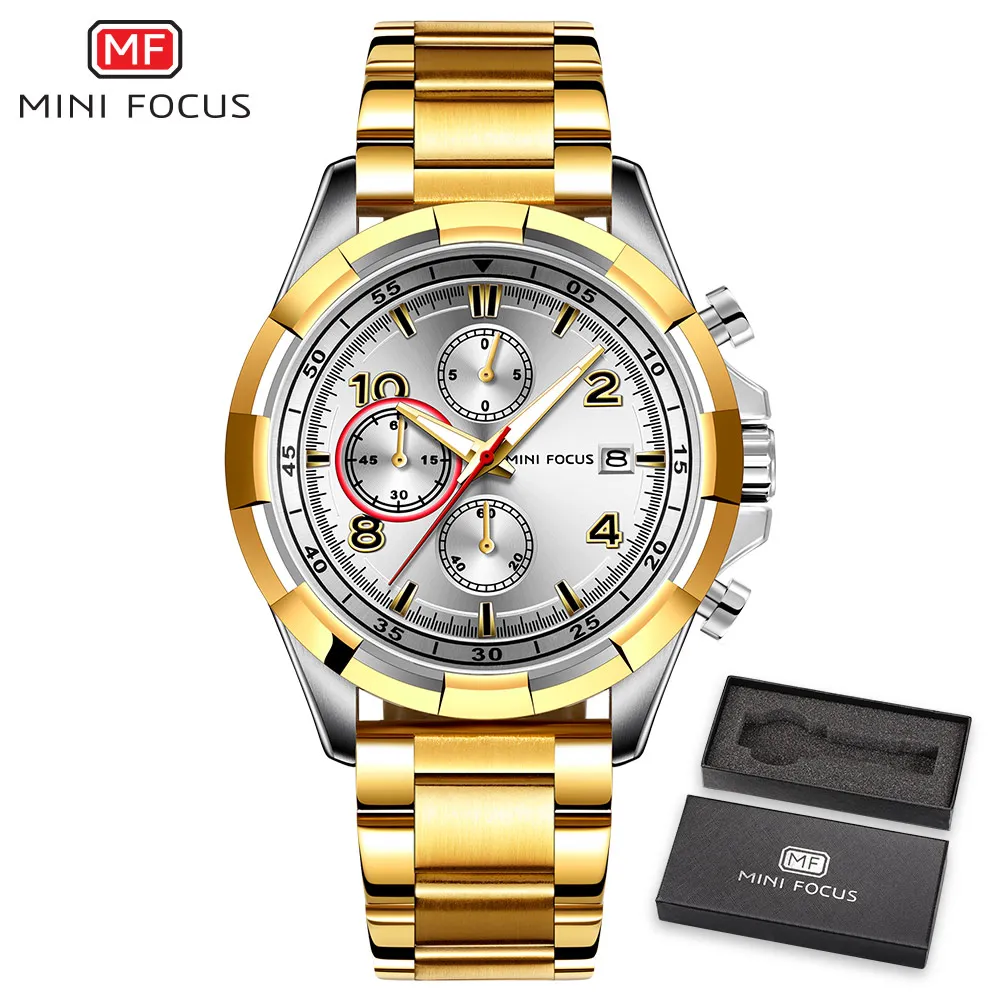 GOLD IN BOX Новые популярные модные мужские спортивные часы 3D синие розовое золото Chrono 3 циферблата лучший бренд класса люкс мужские светящиеся наручные часы из нержавеющей стали - Цвет: GOLD IN BOX