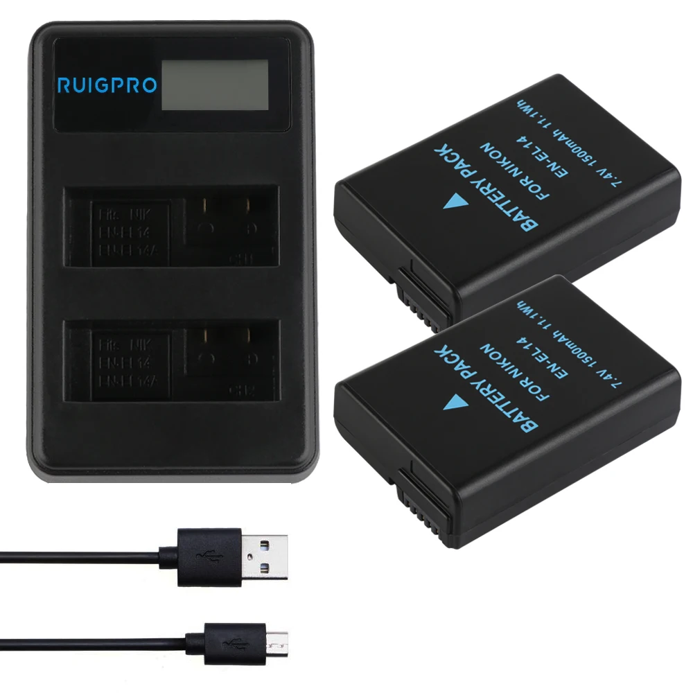 1500 мА/ч, 2x EN-EL14 EN-EL14A ENEL14 Батарея+ ЖК-дисплей USB Dual Зарядное устройство для Nikon D3100 D3200 D3300 D3400 D3500 D5600 D5100 D5200 P7000