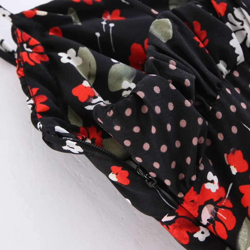 2019 женское винтажное Цветочное платье с принтом в горошек смешанное Черное