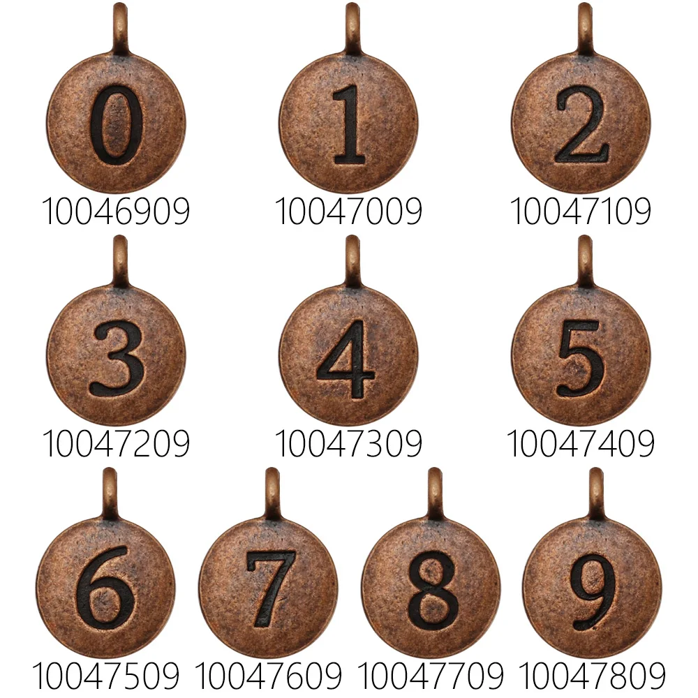 12 MM Digit 0-9 Metal Round Charms DIY Material Retro Piercing Number Jewelry Slide Mini Pendant 20pcs/lot | Украшения и