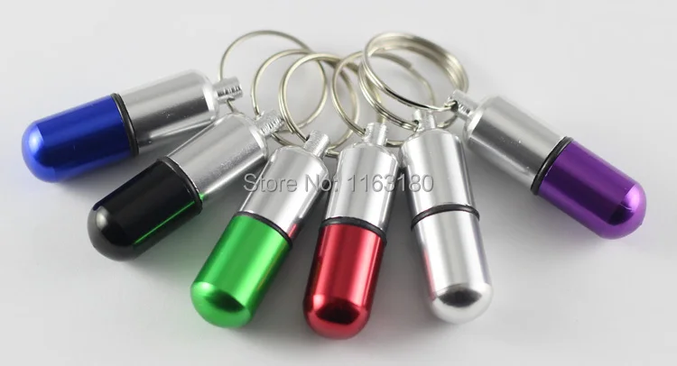 

120 pcs/lot mini alumnium pill box container holder of keychain promotion gift case keyring free shipping