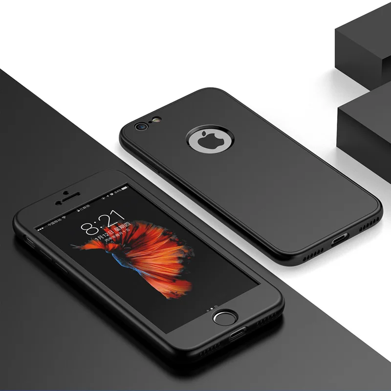 ZNP, роскошный мягкий ТПУ 360, полный чехол s для iPhone 8, 7, 6 S, 6, чехол 5, 5S, SE, чехол s для iPhone 6, 7, 8 Plus, чехол со стеклом - Цвет: Черный