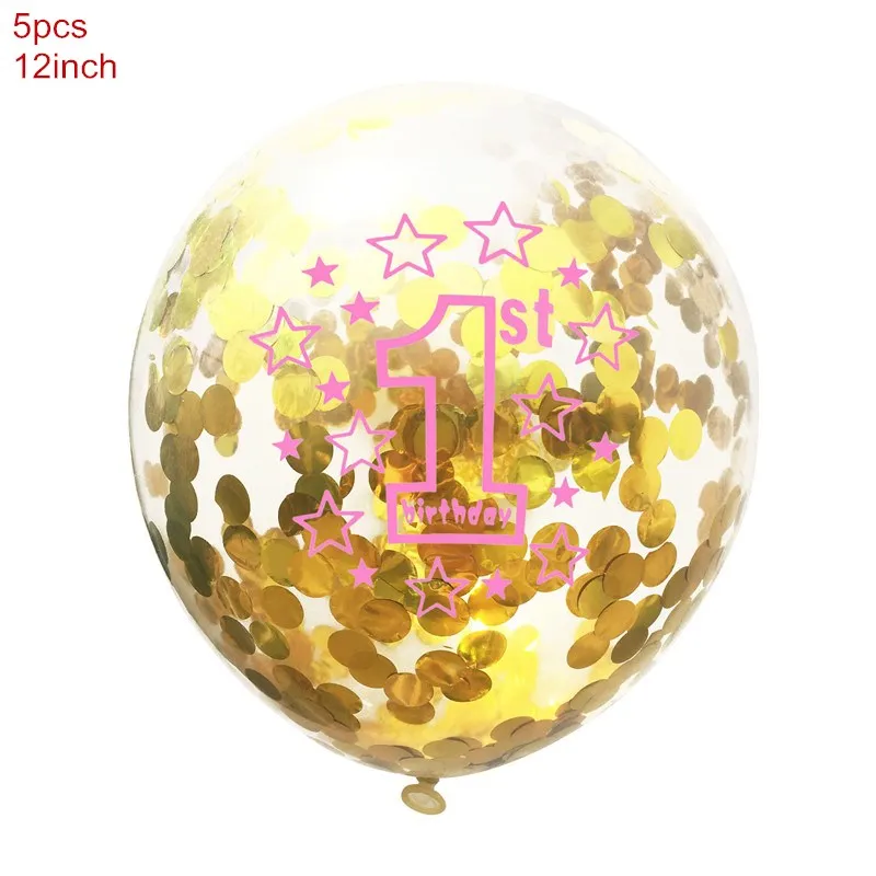 5pc gold confetti P 15 шт детский душ мальчик девочка латексные шары набор конфетти 1-й День рождения украшения Дети С Днем Рождения шар 1 год Декор - Цвет: 5pc gold confetti P