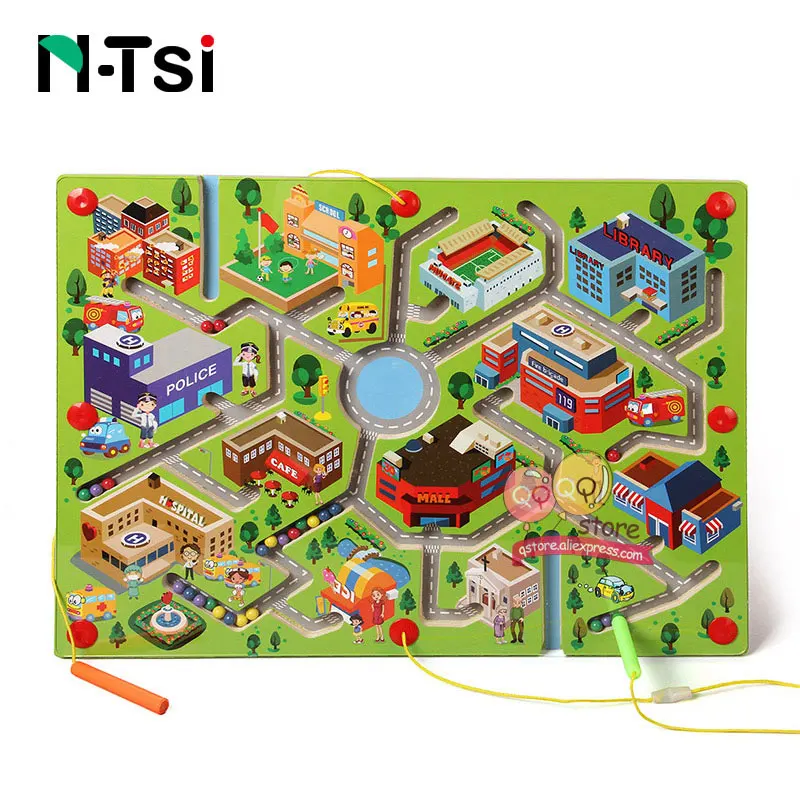 Urban Traffic Maze N-Tsi деревянный лабиринт Магнитная игра головоломка игрушки для детей детские развивающие игрушки подарок - Цвет: Urban Traffic Maze