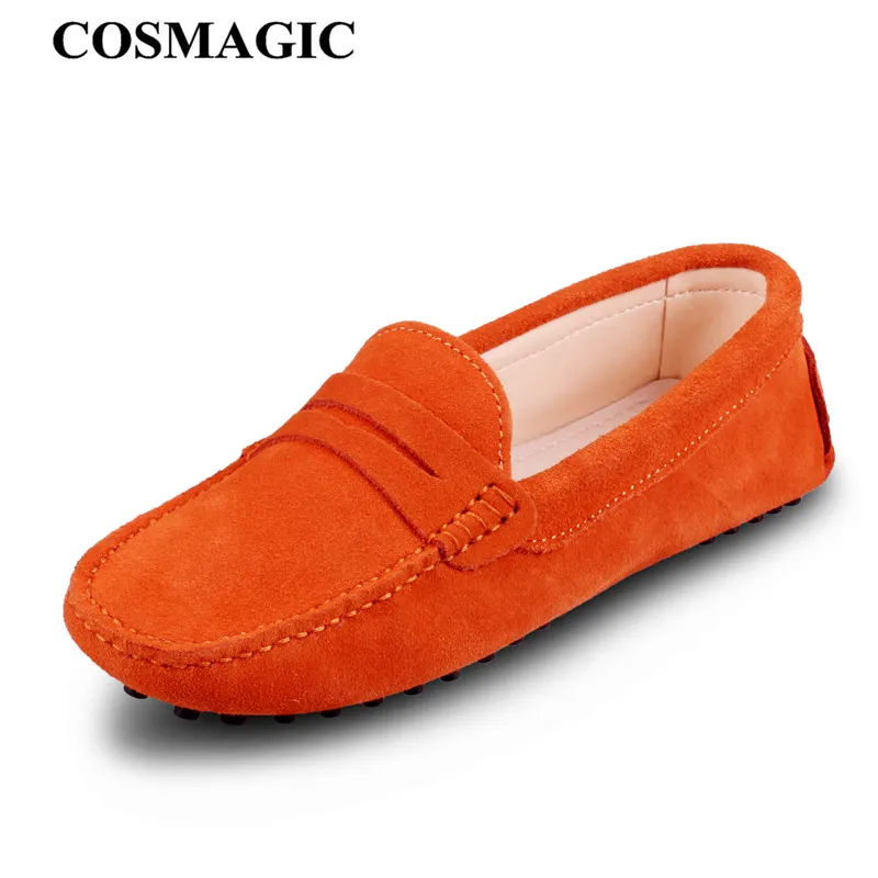 COSMAGIC/Новинка; Лоферы для вождения; женская обувь на плоской подошве; коллекция года; повседневные женские мокасины из мягкого нубука без застежки; прогулочные водонепроницаемые Мокасины