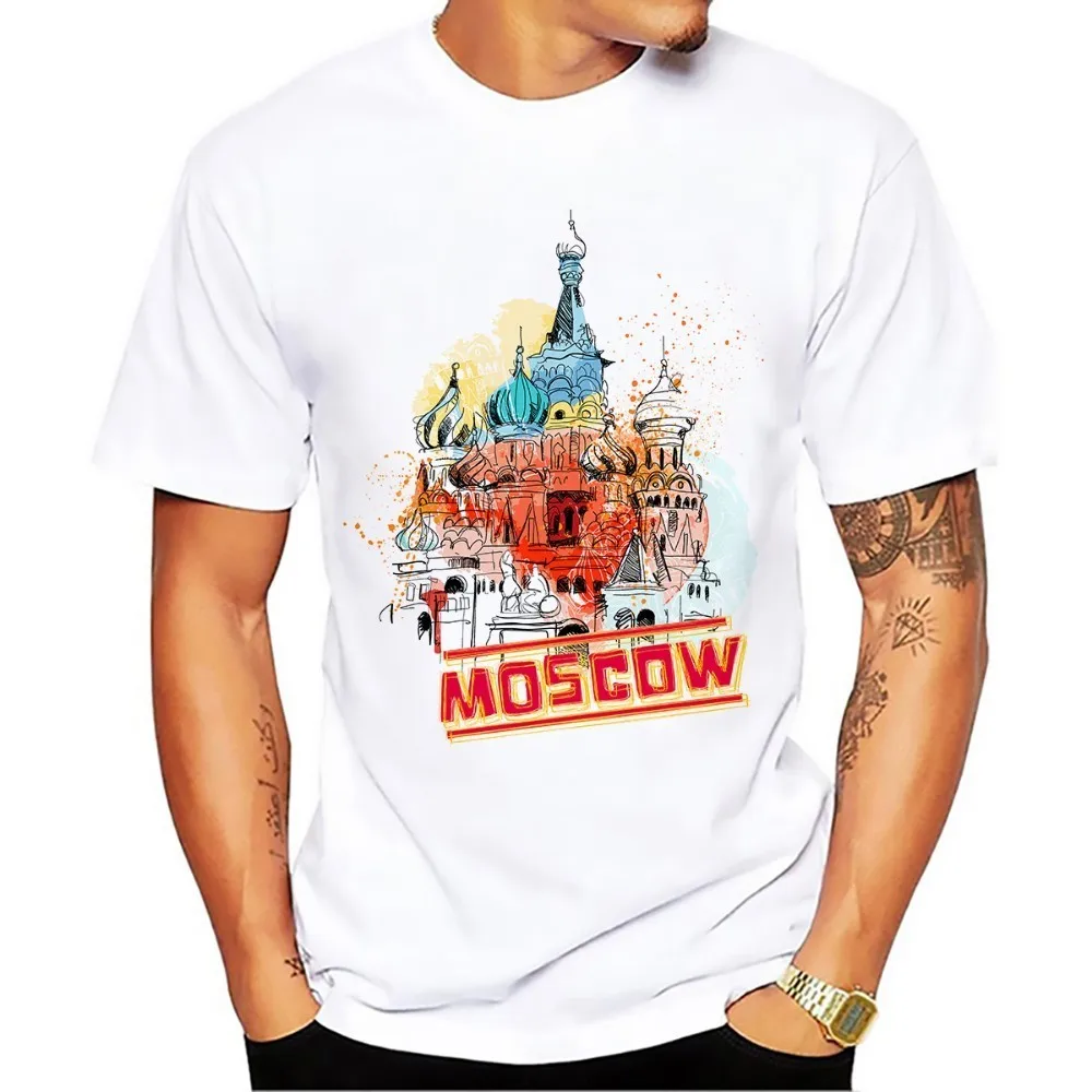 Россия Москвы Красной площади акварельным рисунком без клея Мужская футболка с