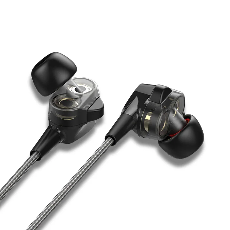 RUKZ S2 двойные динамические и Динамик Hi Fi наушники с микрофоном для смартфонов
