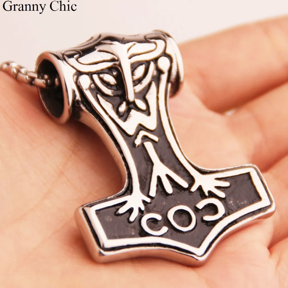 Granny Chic Popular Sale Fashion Men's Jewelry Silver Stainless Steel Vintage Thor's Hammer Pendant Box Necklace | Украшения и