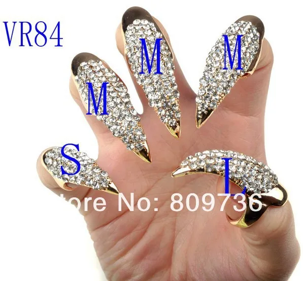 Шикарное женское длинное кольцо с когтями Золотое со стразами для ногтей 3