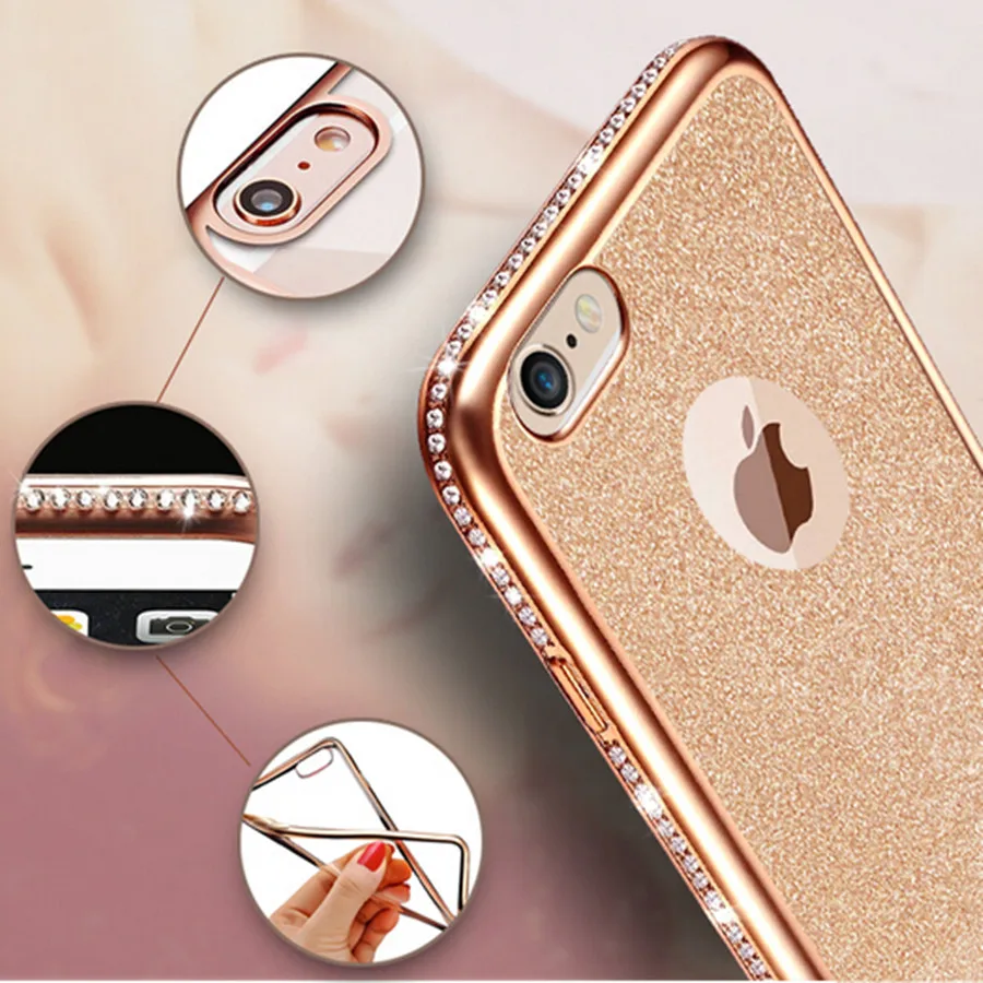 Роскошный чехол из ТПУ Блестки с бриллиантами для iPhone 7 чехлы 6 6S 8 Plus X XR XS MAX