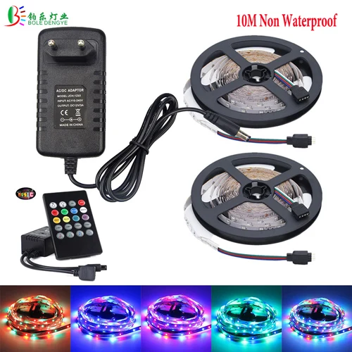 10M No Waterproof BOLE DENGYE музыкальная Светодиодная лента, светильник RGB SMD2835, водонепроницаемая Диодная лента, 5 м, звуковая активация, управление, адаптер DC12V, 10 м, 15 м, RGB рулон - Испускаемый цвет: 10M No Waterproof