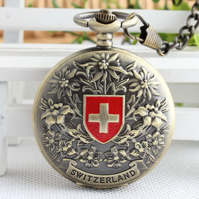 Bronze Switzerland Ретро винтажные мужские и женские карманные часы, механические часы в советском стиле, дизайн с резной крышкой, каркасный циферблат, подвеска на цепочке, PJX1221 - Цвет: Bronze Switzerland