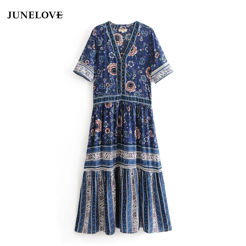 JuneLove 2019 летнее пляжное сексуальное женское платье с длинным рукавом v-образным
