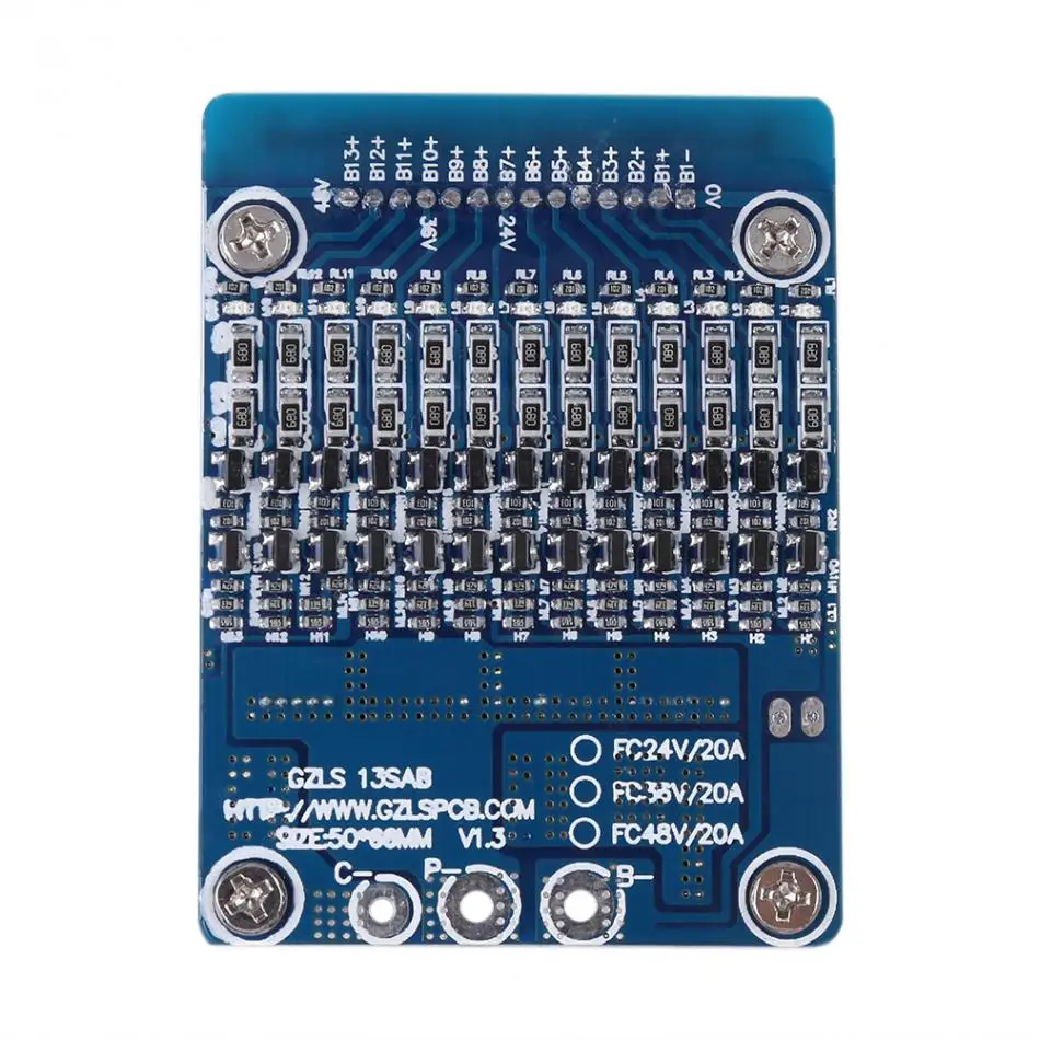 Защитная плата BMS PCB с функцией балансировки батареи 13S 48V 20A Li Ion Cell 18650|Инверторы и