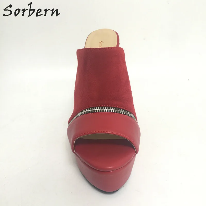Sorbern/красные летние женские Босоножки с открытым носком; шлепанцы на танкетке; сверхвысокий каблук; на платформе; на молнии; открытые шлепанцы; женская повседневная обувь