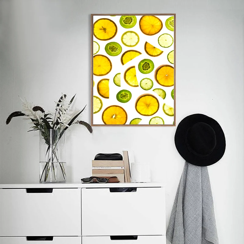 Скандинавский освежающий сладкий фруктовый ломтик Холст Картина лимон киви