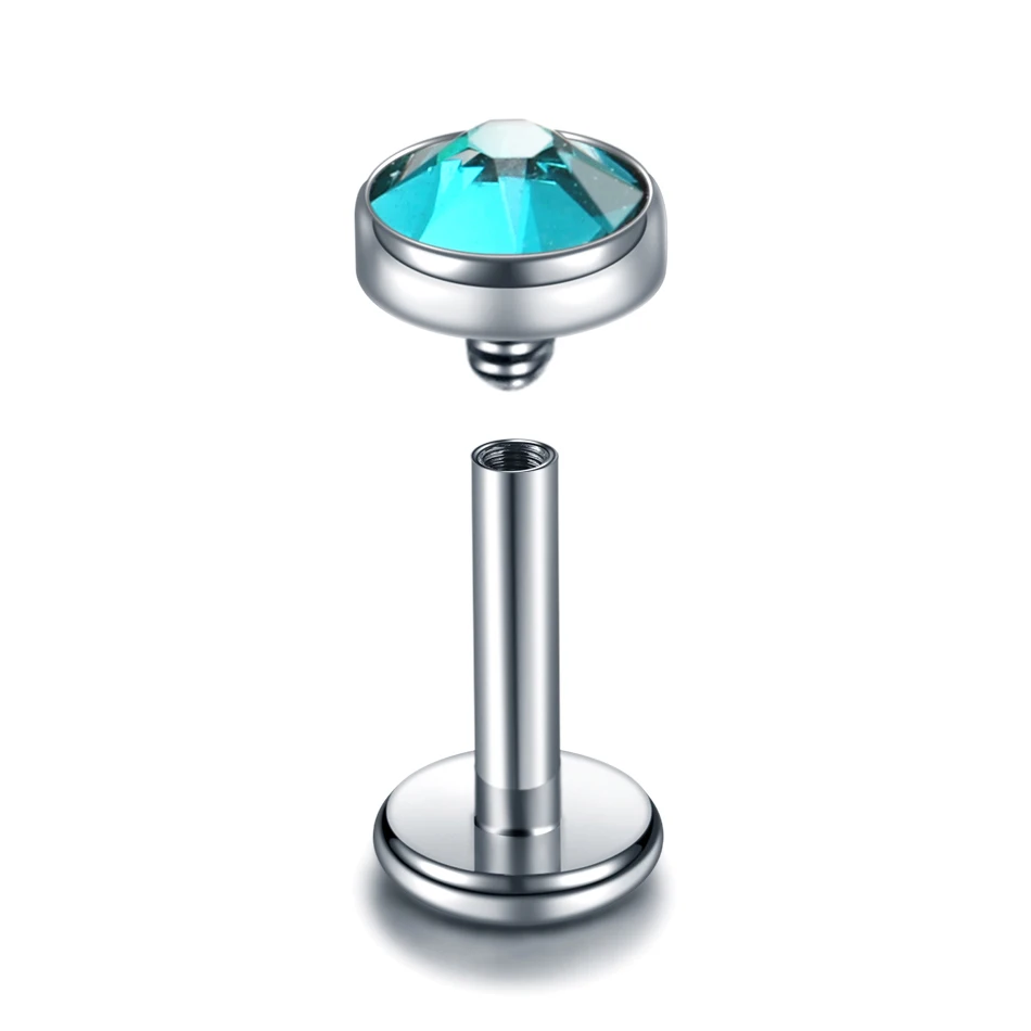 T7319 Blue zircon 1 шт. титановые внутренняя нить Labret пирсинг CZ драгоценный камень Orelha хрящ Tragus Earing серьги для губ пирсинг Oreja Helix Украшения для тела - Окраска металла: T7319 Blue zircon
