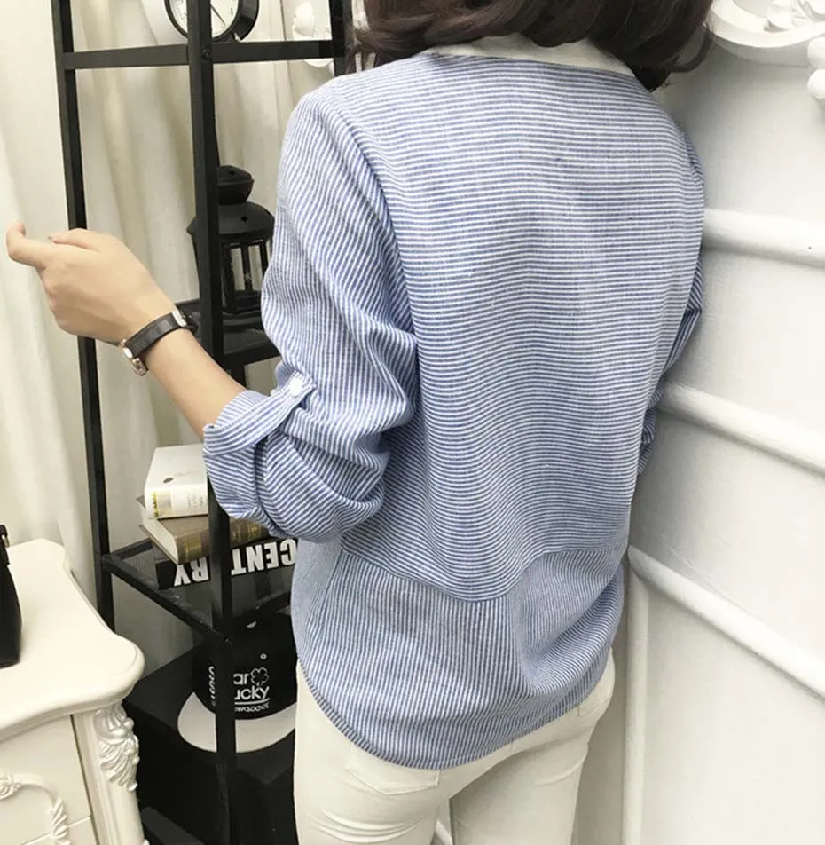 2017 новая весенняя женская обувь модная одежда с длинными рукавами наряд в полоску вышивкой виде кота