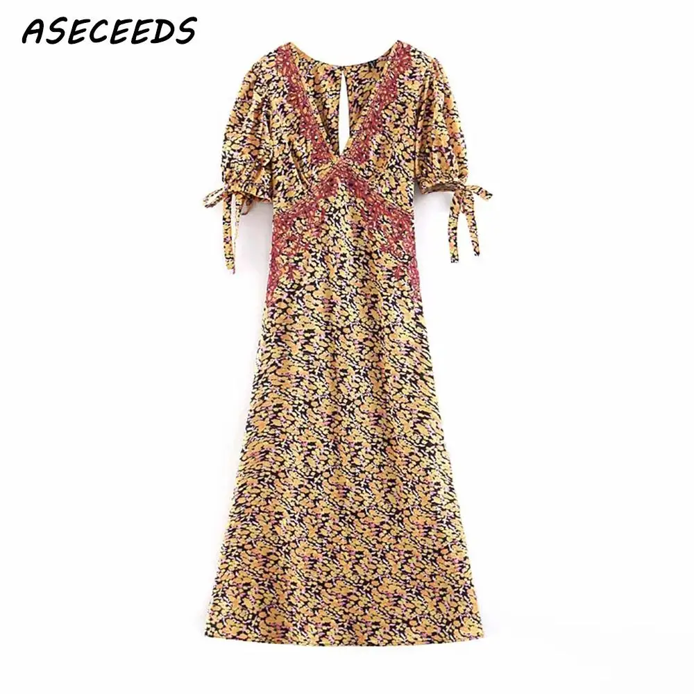 2019 Boho Элегантное открытое длинное платье с бантом женское летнее винтажное