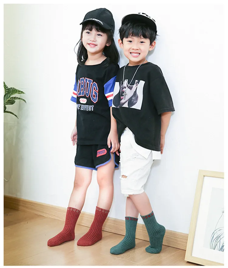 Носки детские однотонные 5 пар/лот дышащие с надписью в британском стиле для