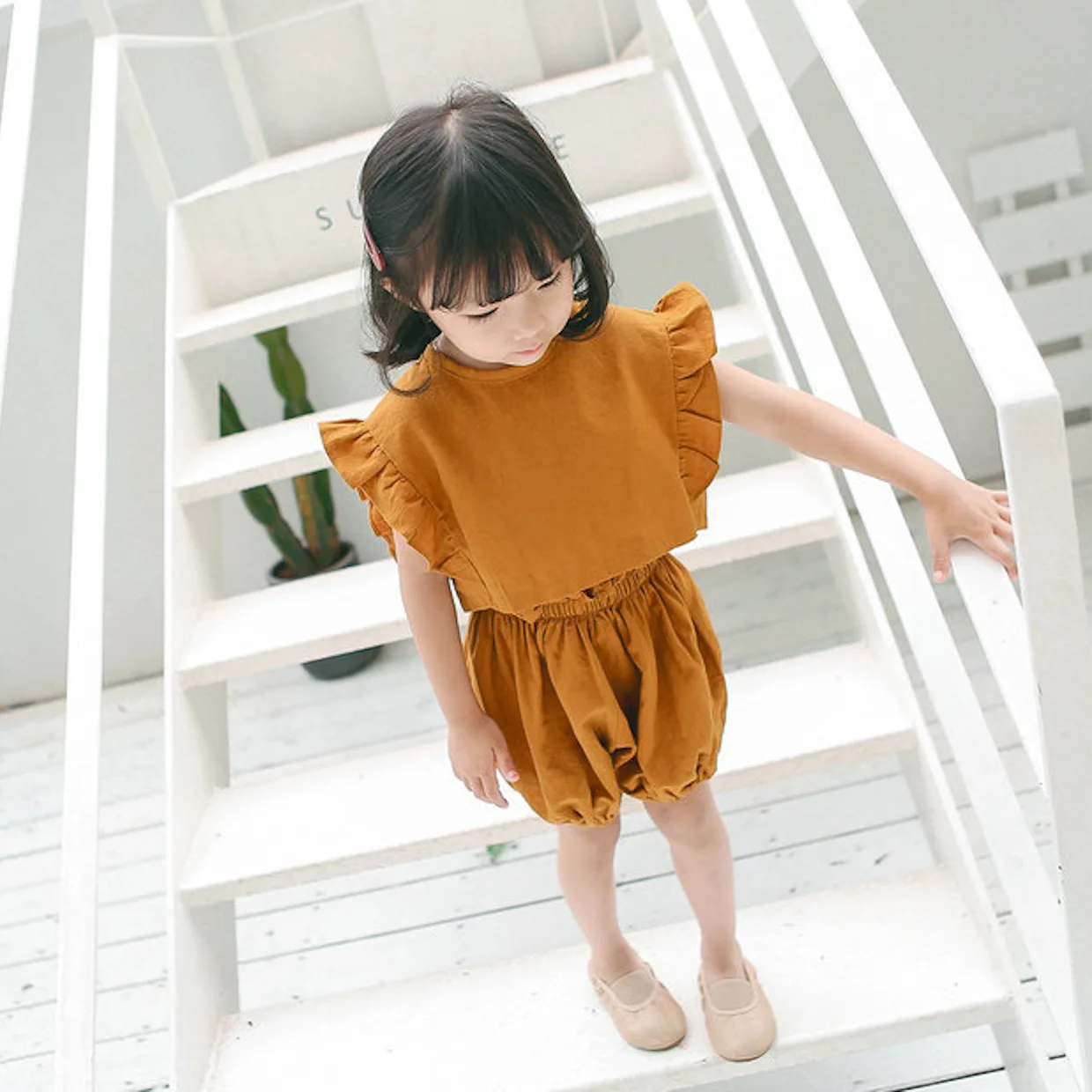 Летние комплекты одежды из хлопка и льна для маленьких девочек детские