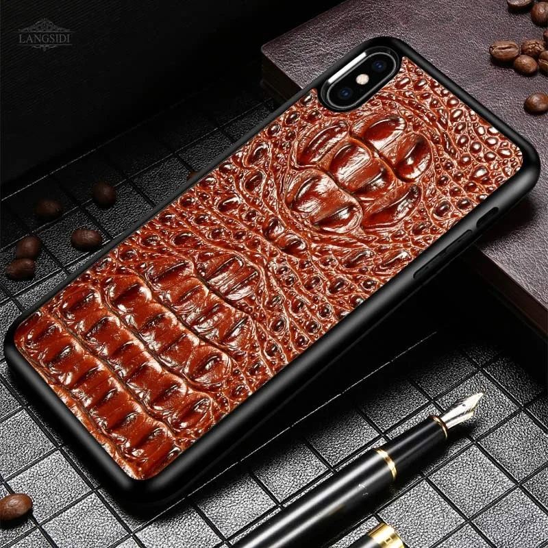 LANGSIDI 3D Crocodile Texture Genuine Leather covers for iphone x case 3d Leather cases for iphone XR XS Business phone cases