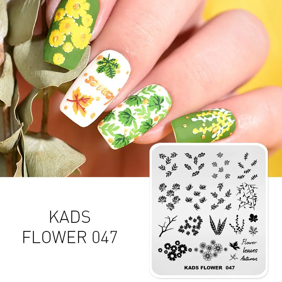 FLOWER 047 KADS шаблоны для дизайна ногтей 7*8 см прямоугольные трафареты для ногтей различные узоры штамповочный трафарет для ногтей 14 дизайн доступный дизайн - Цвет: FLOWER 047