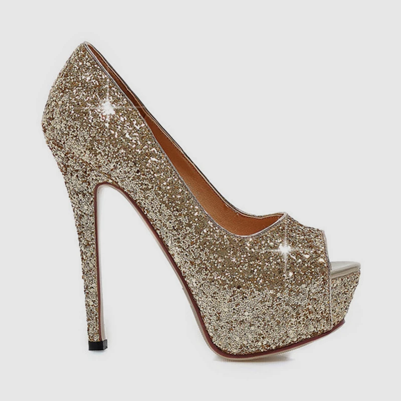 

fanyuan New Big Size 32-43 Peep Toe Bling Ladies High Heels Platform Shoes Woman Casual Party Ol Sexy Spring Evening Pumps