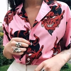 Женские рубашки с принтом дьявола в стиле Харадзюку, гавайская Свободная блузка с коротким рукавом, модная летняя уличная одежда в стиле хип-хоп, Пляжная РУБАШКА УНИСЕКС