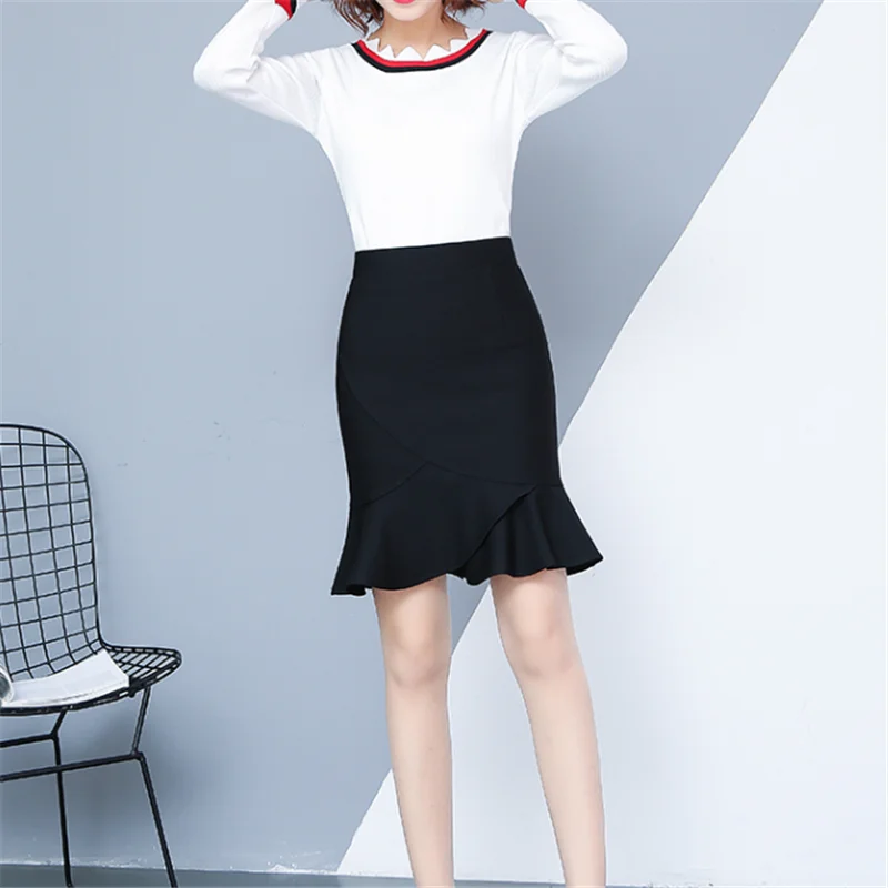 Для женщин юбки Летняя женская черная русалка юбка плюс Размеры Офисные женские
