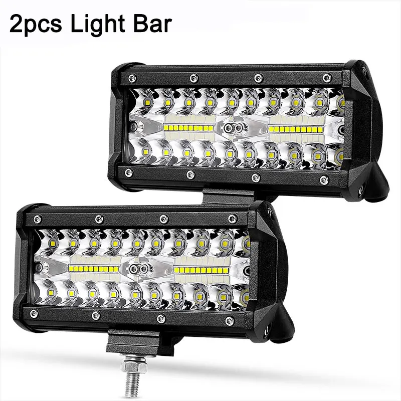 2pcs light bar 7 дюймов трехрядный светодиодный светильник планка фонаря ламповый патрон светильник 12В для ближнего и дальнего света 24V для УАЗ 4x4 трактор Грузовой автомобиль внедорожник ATV Rampe морских прогулок и вождения автомобиля, противотуманные фары - Цвет: 2pcs light bar