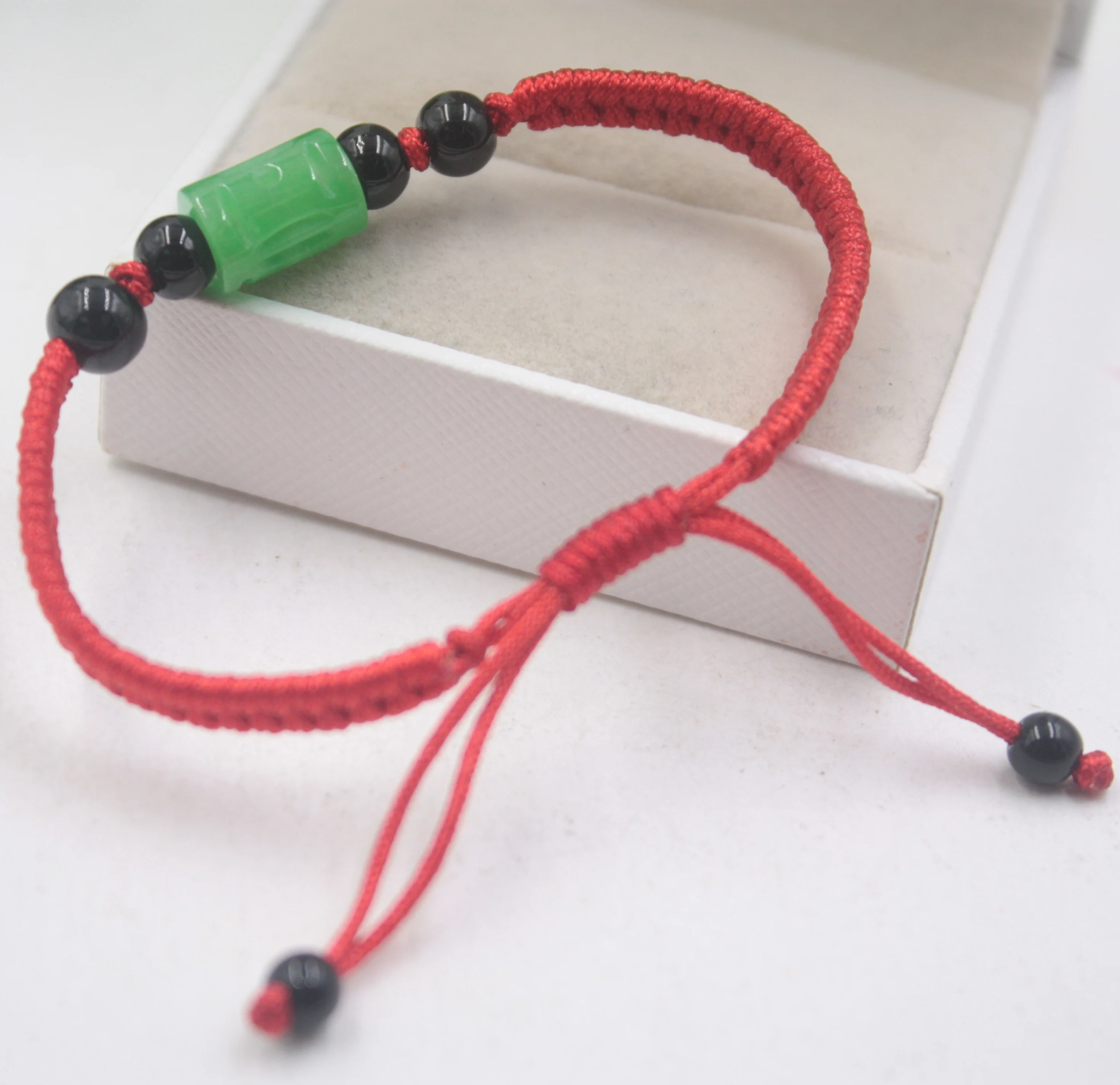 Real Natural Jade Jadeite Bracelet Round Bead Green For Women And Men Brown Weave Lucky Bracelet 6.3''L Link