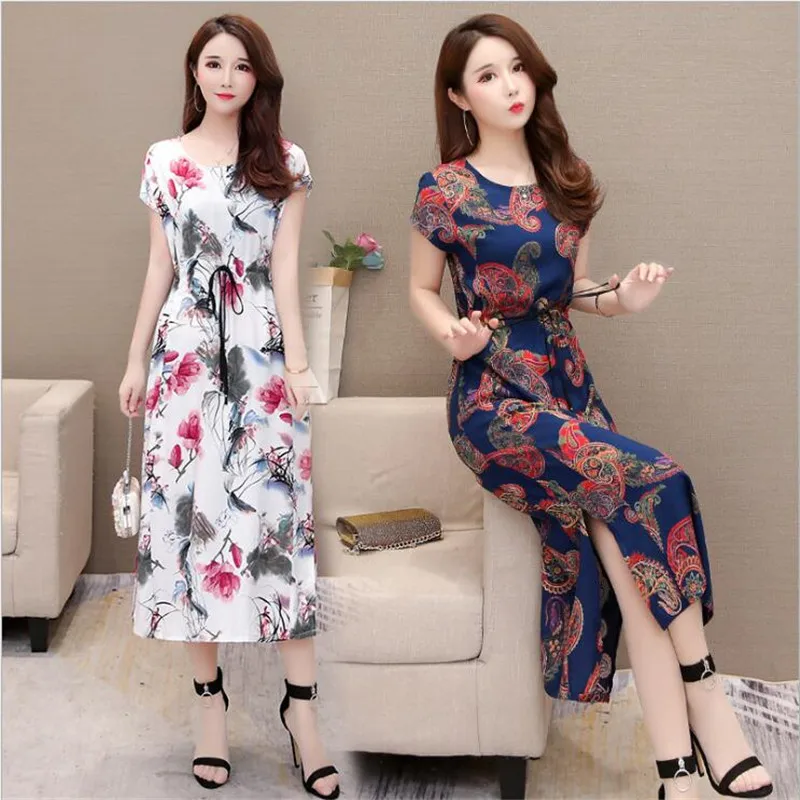 Женское длинное платье свободное Хлопковое модель E394 на лето с цветочным принтом