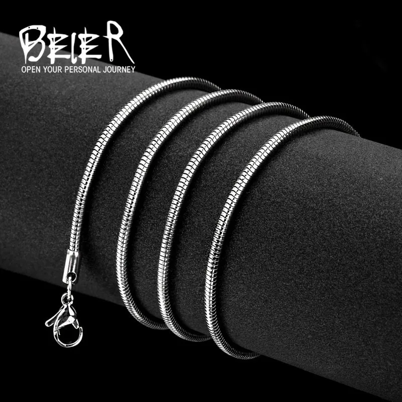 Beier stainless steel necklace 2.5mm/3mm/4.2mm trendy snake chain boy man Silver Color BN1004 | Украшения и аксессуары