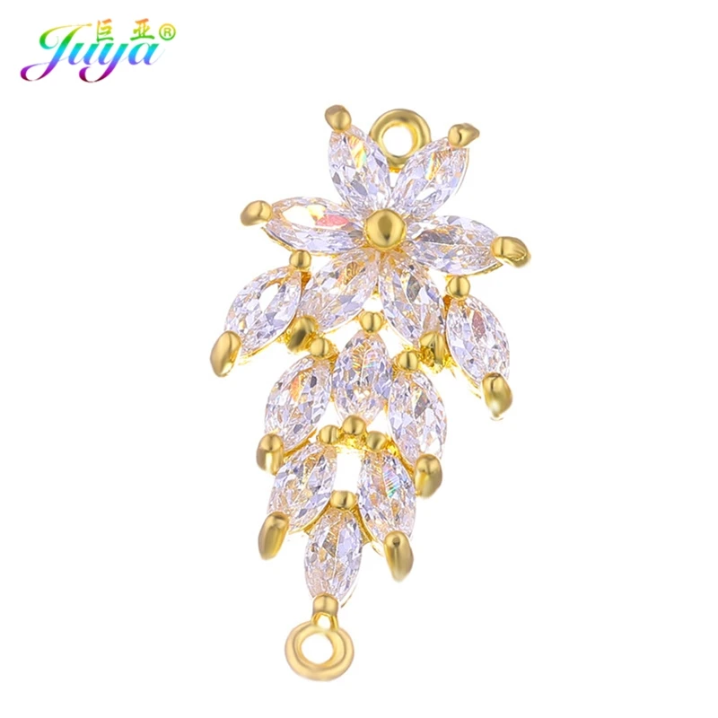 Wholesale Jewelry Supplies Cz Rhinestones Gold/Rose Gold Floating Copper Leaf Connector Charm Accessories For DIY Making | Украшения и