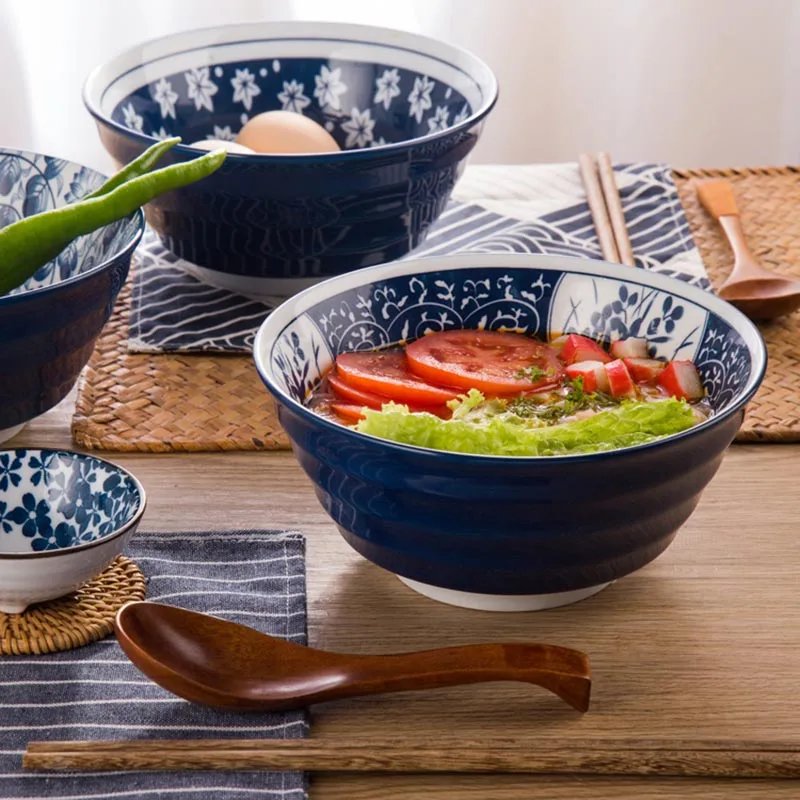 7 дюйм(ов) японский стиль Творческий керамика чаша синий и белая фарфоровая