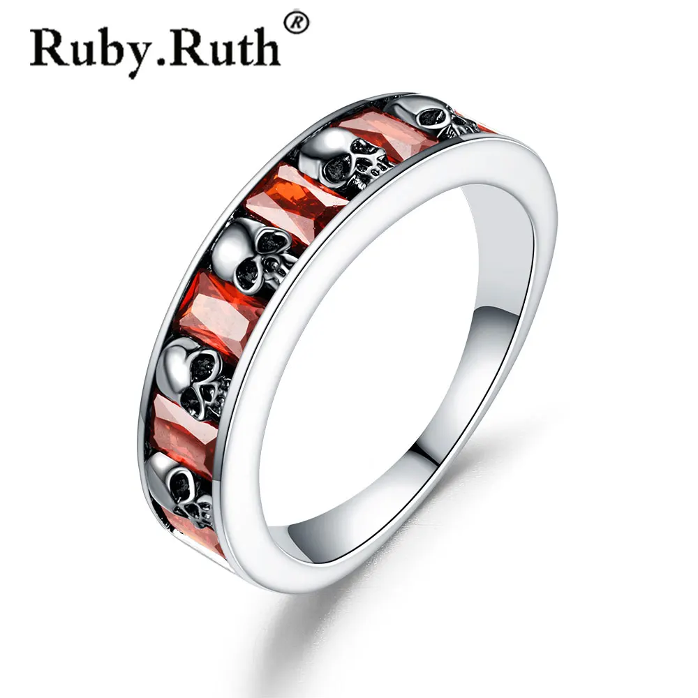 Женское свадебное кольцо с красным кристаллом и черепом из циркония|Кольца| |
