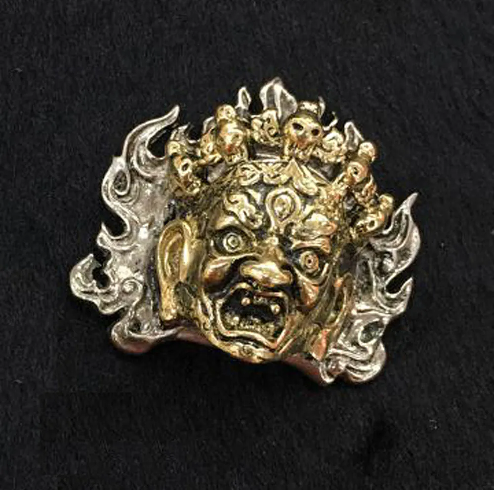 1 piece gold face MAHAKALA тибетский буддийский алтарь байкер кошелек цепь соединитель Concho твердая латунь - Цвет: 1 piece gold face