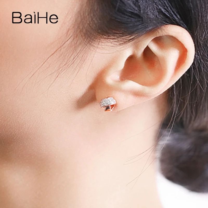 BAIHE Solid 14K Rose Gold(AU585) Round 0.22ct 100% Genuine Natural Diamonds Engagement Trendy Fine Jewelry Gift Stud Earrings | Украшения и