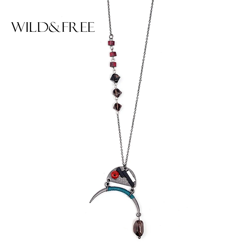 Очаровательное длинное ожерелье ручной работы из натурального камня с