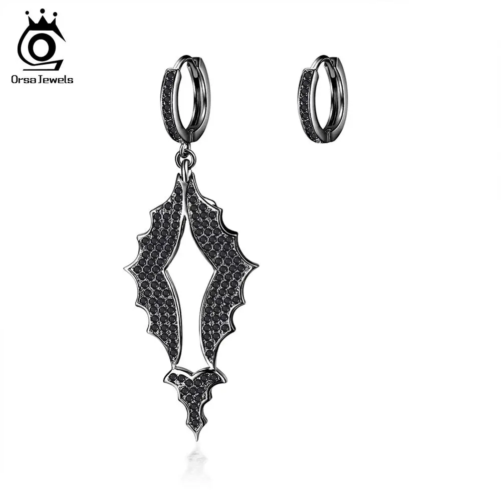 Black Color ORSA JEWELS, оригинальные серьги-кольца, прозрачный черный цвет, блестящие AAA CZ, крыло летучей мыши, серьги для девочек, вечерние ювелирные изделия для девочек, OE198 - Окраска металла: Black Color