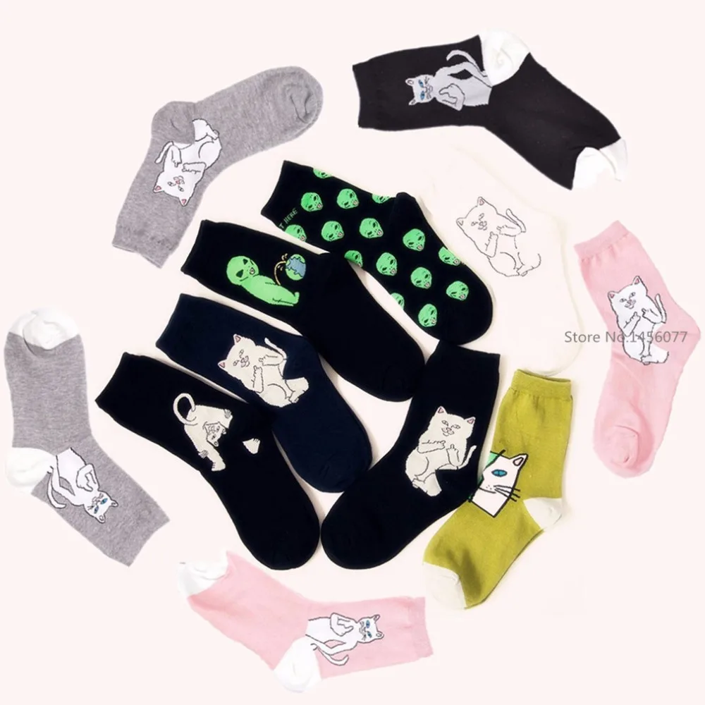 Женские хлопковые носки с милым котом Alien брендовые новый дизайн 2019|designer socks|socks