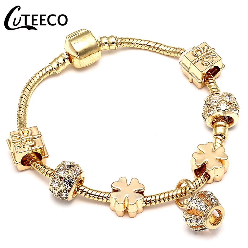 CUTEECO стиль Королевский кристалл браслет с шармом с короной Fit Золотая цветная змеиная цепь брендовые браслеты и браслеты для женщин ювелирные изделия