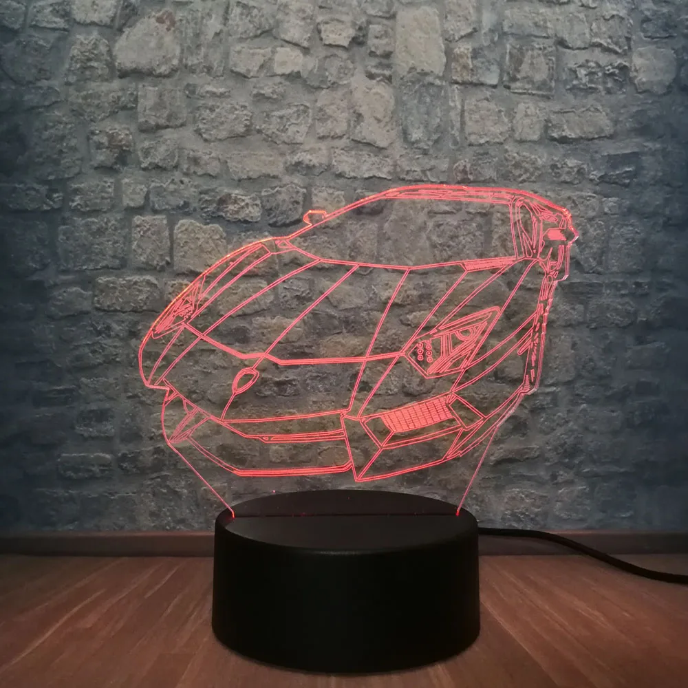 Гоночный автомобиль 3D светодиодный светильник Luminarias USB многоцветный атмосферный