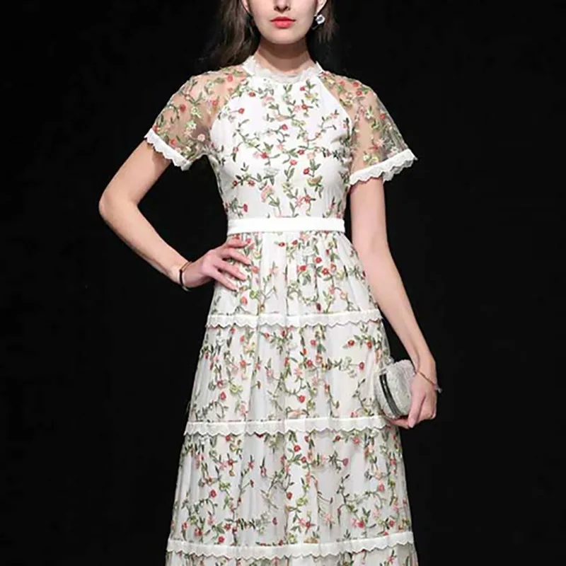 CHICEVER летнее элегантное лоскутное кружевное платье с вышивкой для женщин круглым